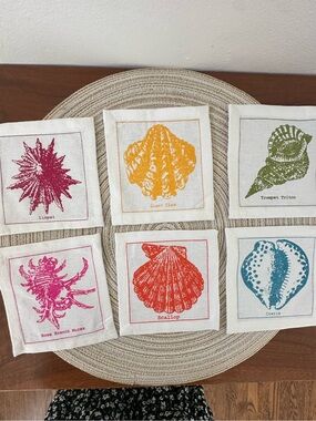 Two's Company Coastal Shell Linen Napkins